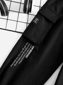 SHEIN 青少年男孩口號圖形翻蓋口袋工裝褲