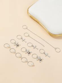 街頭13入組和骷髏裝飾髮圈 - 銀色 - 查看 2