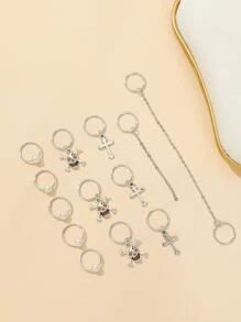 街頭13入組和骷髏裝飾髮圈 - 銀色 - 查看 3