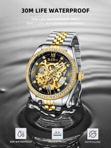 Reloj BIDEN para hombre, maquinaria automática, reloj de negocios, resistente al agua, correa de acero inoxidable, reloj hueco brillante para hombre, conjunto de corte de regalos - Multicolor - Ver 4