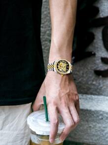 Reloj BIDEN para hombre, maquinaria automática, reloj de negocios, resistente al agua, correa de acero inoxidable, reloj hueco brillante para hombre, conjunto de corte de regalos - Multicolor - Ver 5