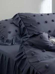 Pom Pom & Ruffle Decor Duvet Cover Set Without Filler - Blue - View 2