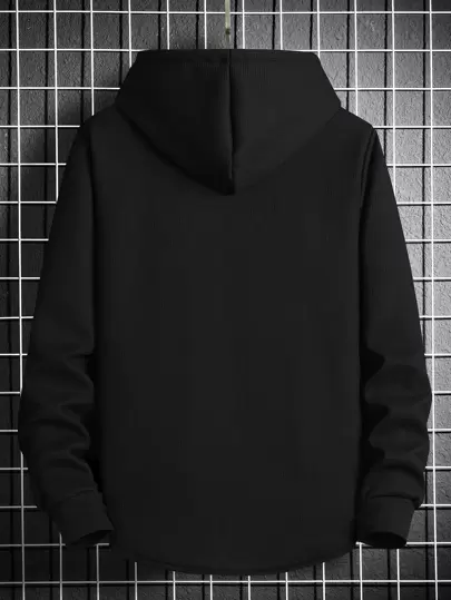 Manfinity Homme 男士长袖保暖连帽黑色休闲法兰绒外套，适合外出穿着，可作为礼物送给朋友、丈夫或男友，秋冬季款。