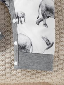 Baby Elephant & Zebra Print Contrast Binding Jumpsuit - White - View 4