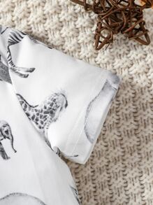 Baby Elephant & Zebra Print Contrast Binding Jumpsuit - White - View 5