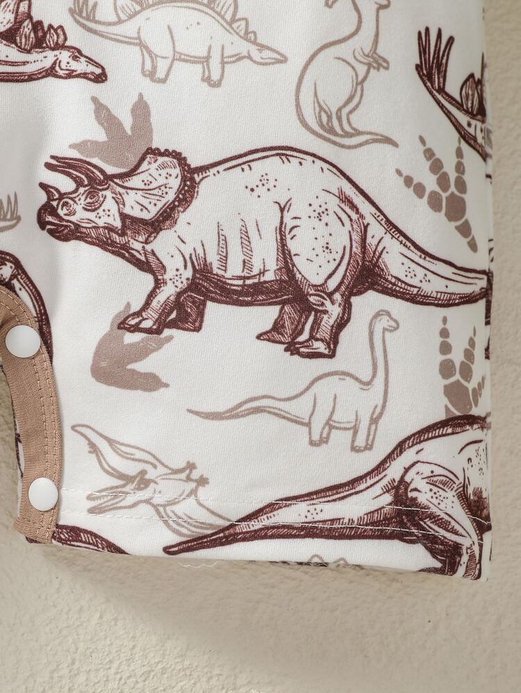 男嬰恐龍印花Polo領連身短褲 - 白色 - 查看 4