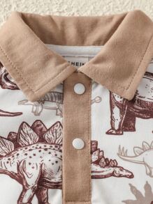 男嬰恐龍印花Polo領連身短褲 - 白色 - 查看 5