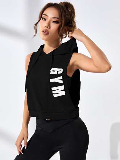 SHEIN Sports Sudadera deportiva con cordón y gráfico de letras