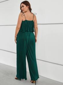 SHEIN Clasi Plus Tie Shoulder Pleated Cami Top & Wide Leg Trousers - Dark Green - View 2