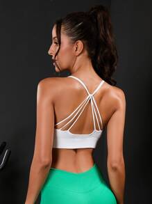 Yoga Sxy Áo lót thể thao Nữ Hội Chữ thập màu trơn - trắng - Xem 1