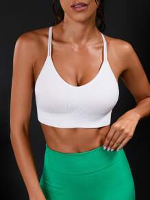 Yoga Sxy Áo lót thể thao Nữ Hội Chữ thập màu trơn - trắng - Xem 2