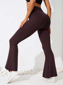 Split Hem Flare Leg Sports Trousers - Chocolate Brown - View 5
