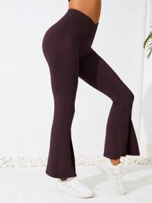Split Hem Flare Leg Sports Trousers - Chocolate Brown - View 3