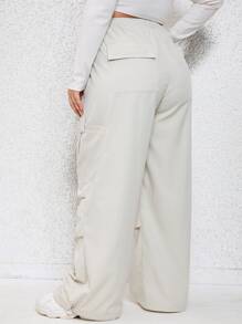 CovetEZ 大碼腰部抽繩褶皺運動褲 - 米色 - 查看 2