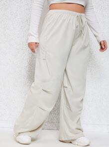 CovetEZ 大碼腰部抽繩褶皺運動褲 - 米色 - 查看 3