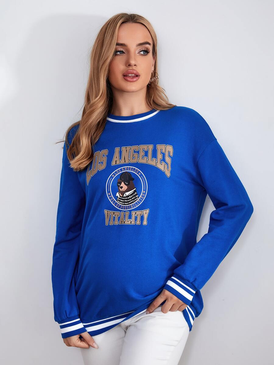 SHEIN Maternity Letter Graphic Drop Shoulder Sweatshirt - Royal Blue - View 1