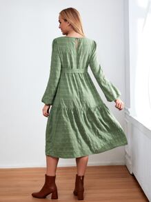 SHEIN 孕婦燈籠袖荷葉邊繫腰帶洋裝