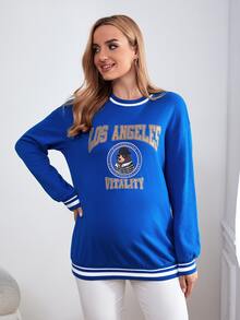 SHEIN Maternity Letter Graphic Drop Shoulder Sweatshirt - Royal Blue - View 3