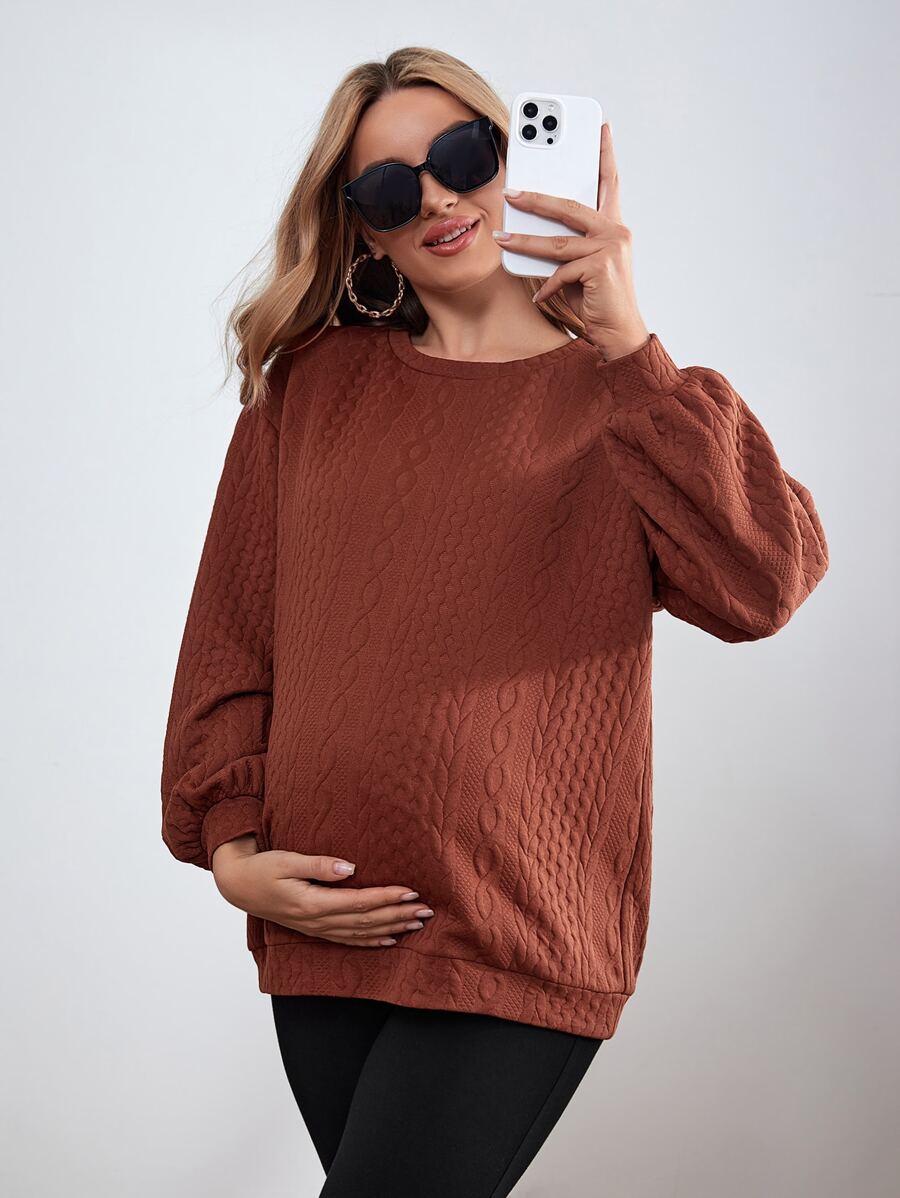 SHEIN Maternity Drop Shoulder Sweatshirt - Coffee Brown - View 1