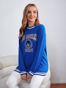 SHEIN Maternity Letter Graphic Drop Shoulder Sweatshirt - Royal Blue - View 5