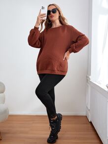 SHEIN Maternity Drop Shoulder Sweatshirt - Coffee Brown - View 3