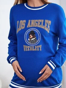 SHEIN Maternity Letter Graphic Drop Shoulder Sweatshirt - Royal Blue - View 6
