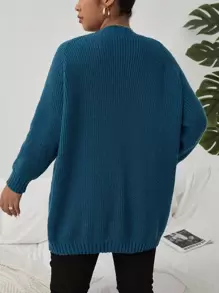 SHEIN Franclia áo hở cổ kích thước lớn Nút phía trước màu trơn Giải trí - Màu xanh ngọc - Xem 2