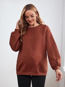 SHEIN Maternity Drop Shoulder Sweatshirt - Coffee Brown - View 5