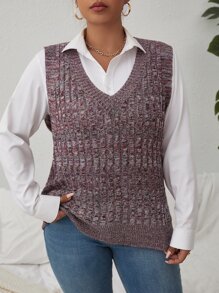 Calvaya 1 pieza Chaleco de punto tejido jaspeado - Púrpura malva - Ver 1