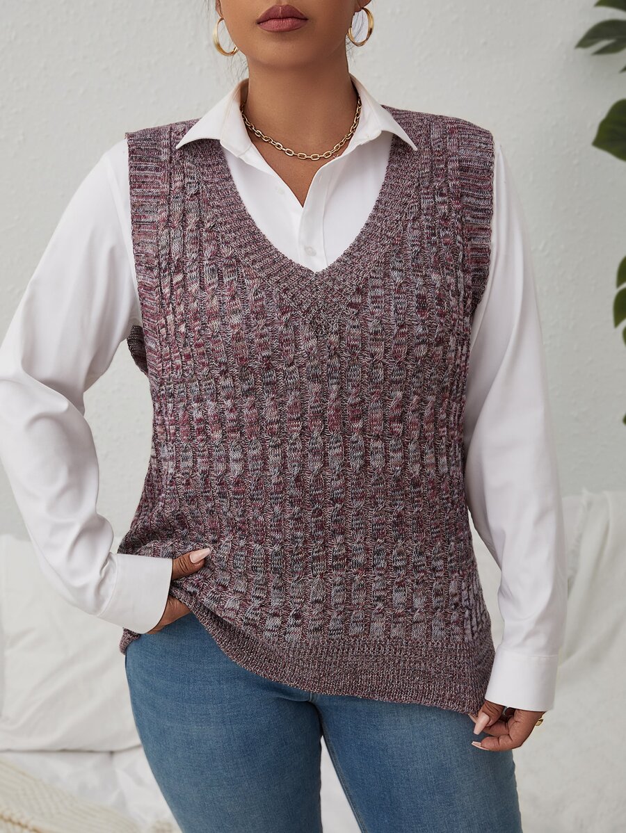 Calvaya 1 pieza Chaleco de punto tejido jaspeado - Púrpura malva - Ver 1