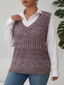 Calvaya 1 pieza Chaleco de punto tejido jaspeado - Púrpura malva - Ver 3