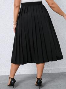 SHEIN Clasi Plus Solid Pleated Hem Pleated Skirt - Black - View 2