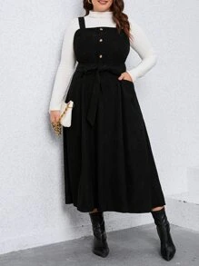 SHEIN LUNE Đầm Plus Size Thắt lưng Túi Dây kéo màu trơn Thanh lịch - màu đen - Xem 1