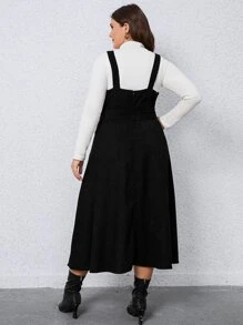 SHEIN LUNE Đầm Plus Size Thắt lưng Túi Dây kéo màu trơn Thanh lịch - màu đen - Xem 2