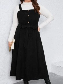 SHEIN LUNE Đầm Plus Size Thắt lưng Túi Dây kéo màu trơn Thanh lịch - màu đen - Xem 3