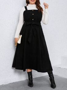 SHEIN LUNE Đầm Plus Size Thắt lưng Túi Dây kéo màu trơn Thanh lịch - màu đen - Xem 5