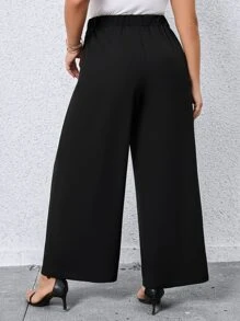 SHEIN Franclia Plus High Waist Wide Leg Pants - Black - View 2