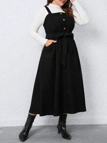 SHEIN LUNE Đầm Plus Size Thắt lưng Túi Dây kéo màu trơn Thanh lịch - màu đen - Xem 6