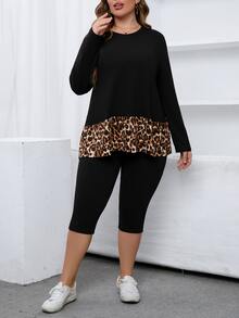 Plus Leopard Print Tee & Leggings - Black - View 3