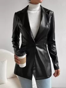 Firerie 西裝領單釦PU皮革外套 - 黑色 - 查看 3