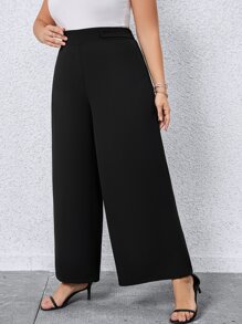 SHEIN Franclia Plus High Waist Wide Leg Pants - Black - View 4