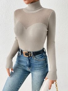 SHEIN Privé 高領條紋針織套頭毛衣