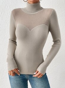 SHEIN Privé 高領條紋針織套頭毛衣