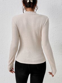 SHEIN Frenchy 木耳邊小高領T恤 - 杏色 - 查看 2