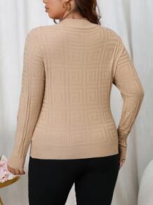 SHEIN Unity 加大码纯色针织套头衫，适合秋冬季节穿着。 - 杏色 - 查看 2