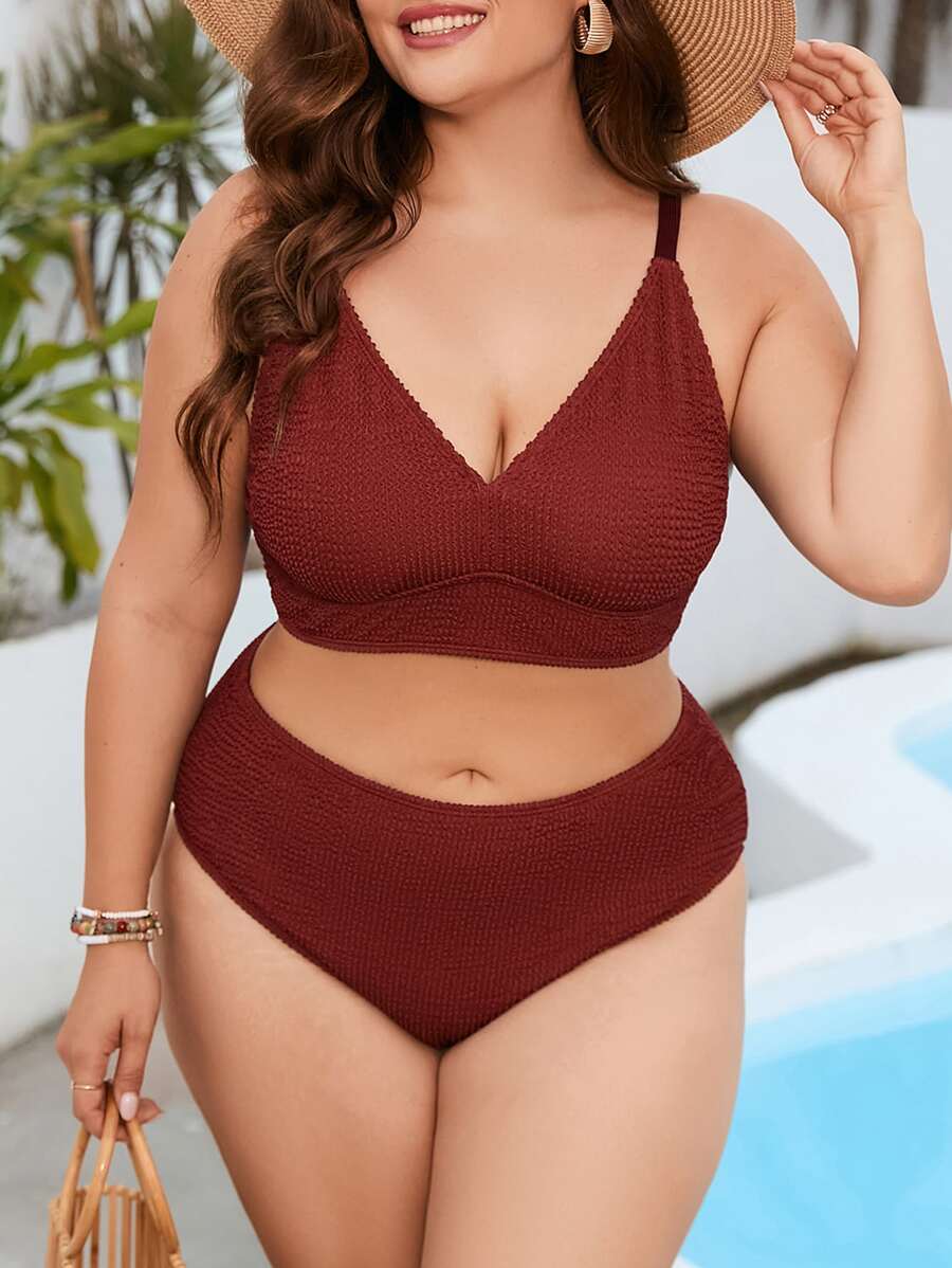 Conjunto de bikini sólido de talla grande para verano en la playa