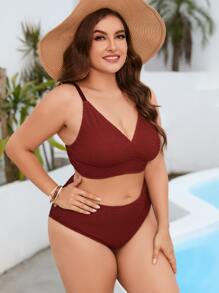 Conjunto de bikini sólido de talla grande para verano en la playa