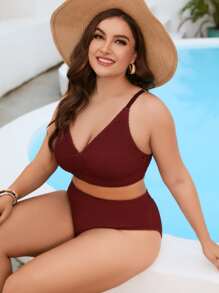 Conjunto de bikini sólido de talla grande para verano en la playa