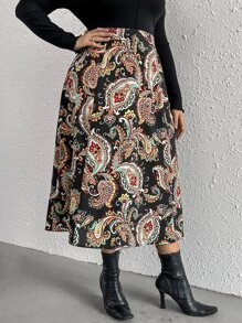 SHEIN VCAY Plus Paisley Print High Waist Skirt - Multicolor - View 3
