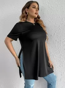 SHEIN LUNE Plus Split Hem Tee - Black - View 6